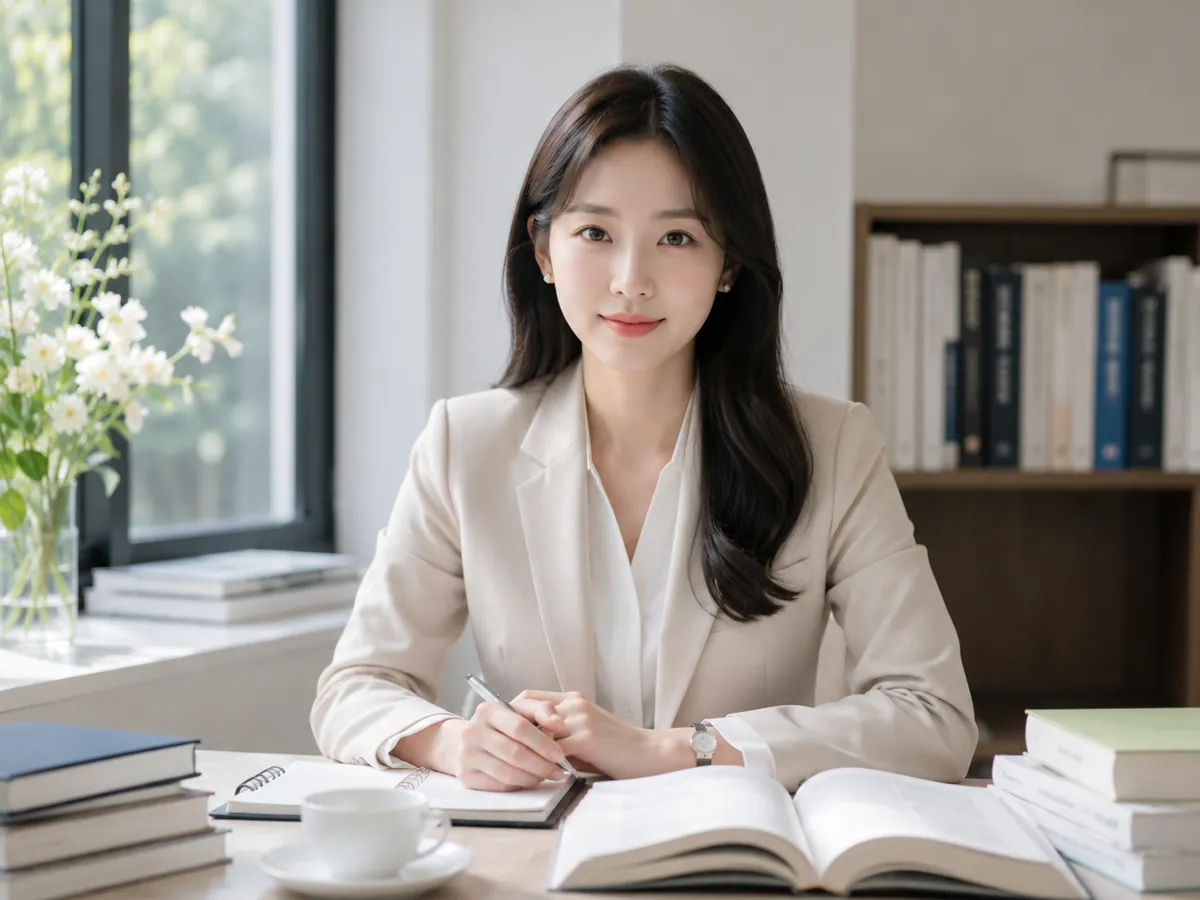 학습계획을 정리하는 전문적인 한국인 선생님